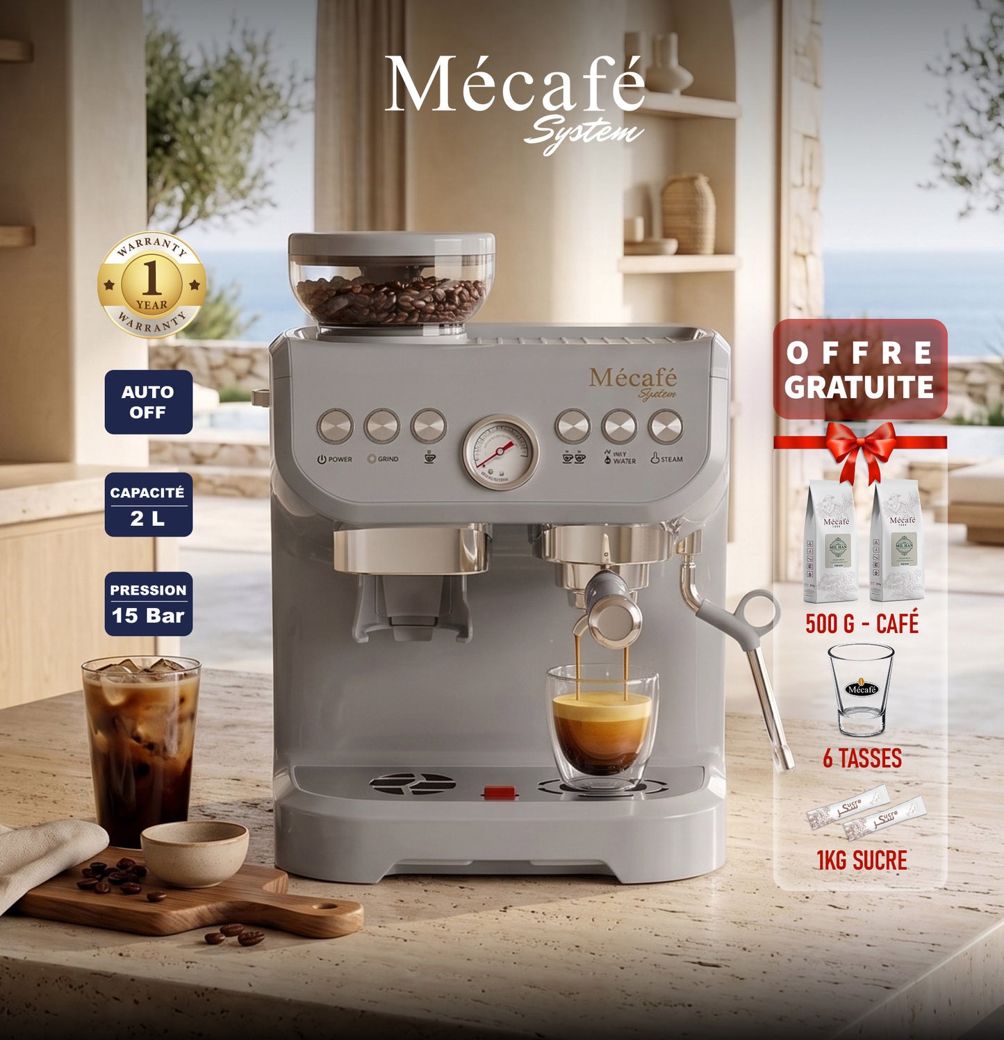Machine à Café Semi-Automatique avec Broyeur Intégré